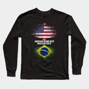 American Grown with Brazilian Roots USA Flag Long Sleeve T-Shirt